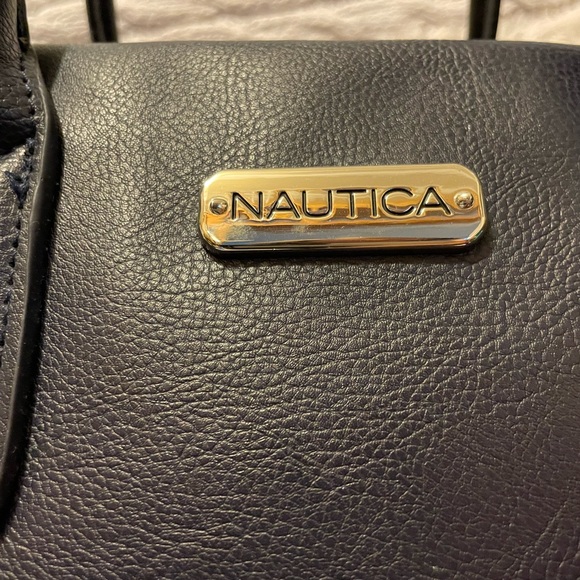 Nautica Faux Blue Pebbled Leather Double Handled Satchel Bag  & crossbody strap - Picture 4 of 8